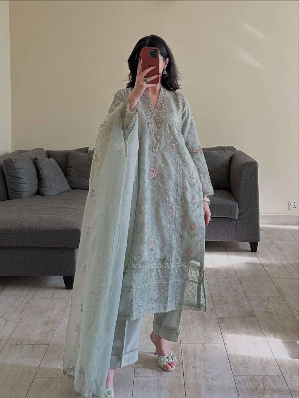 3pc Stitched | Pale Green | lawn