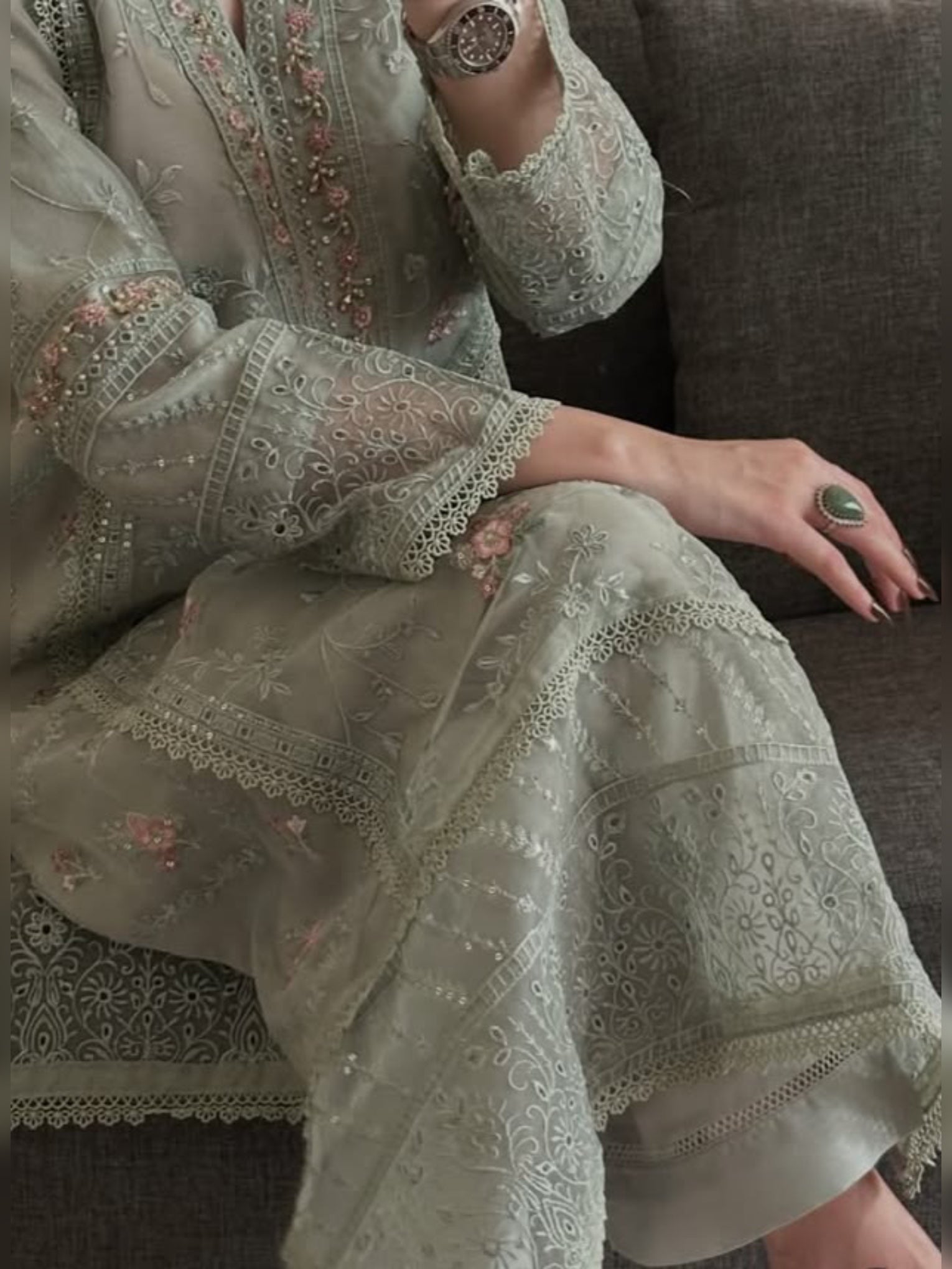 3pc Stitched | Pale Green | lawn