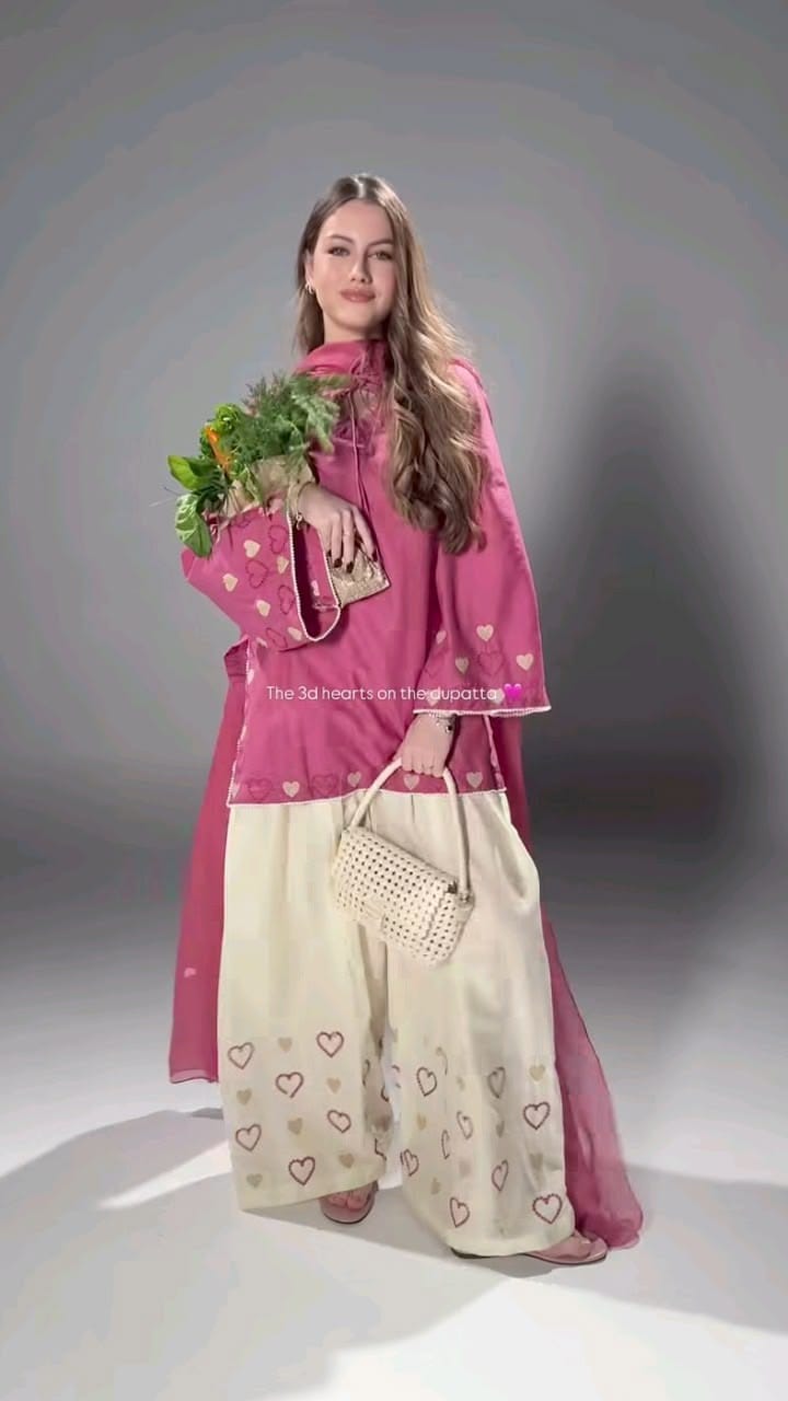 3pc Stitched Pink Tunic | Lawn cotton