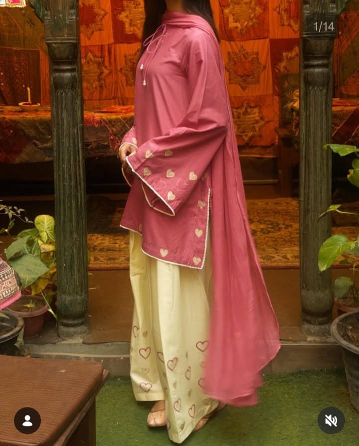 3pc Stitched Pink Tunic | Lawn cotton