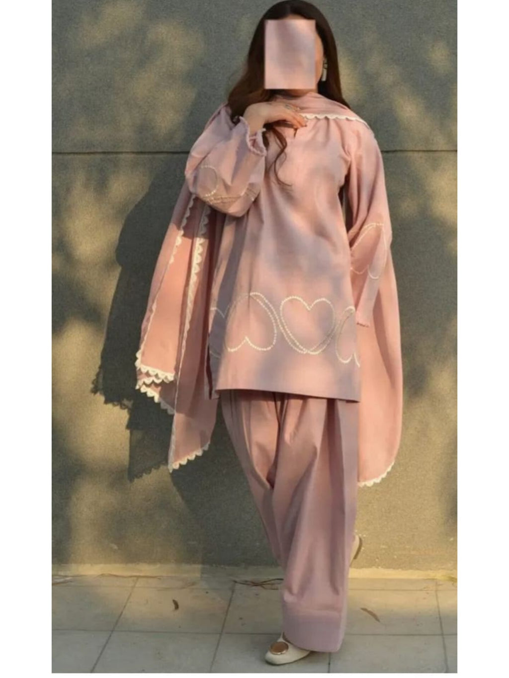3pc Stitched |White Heart Aura | lawn cotton